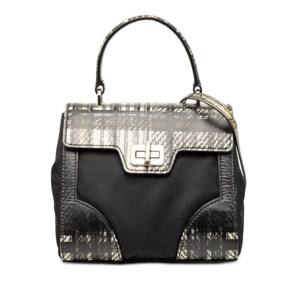Prada Vinyl Nylon Check Handbag Black